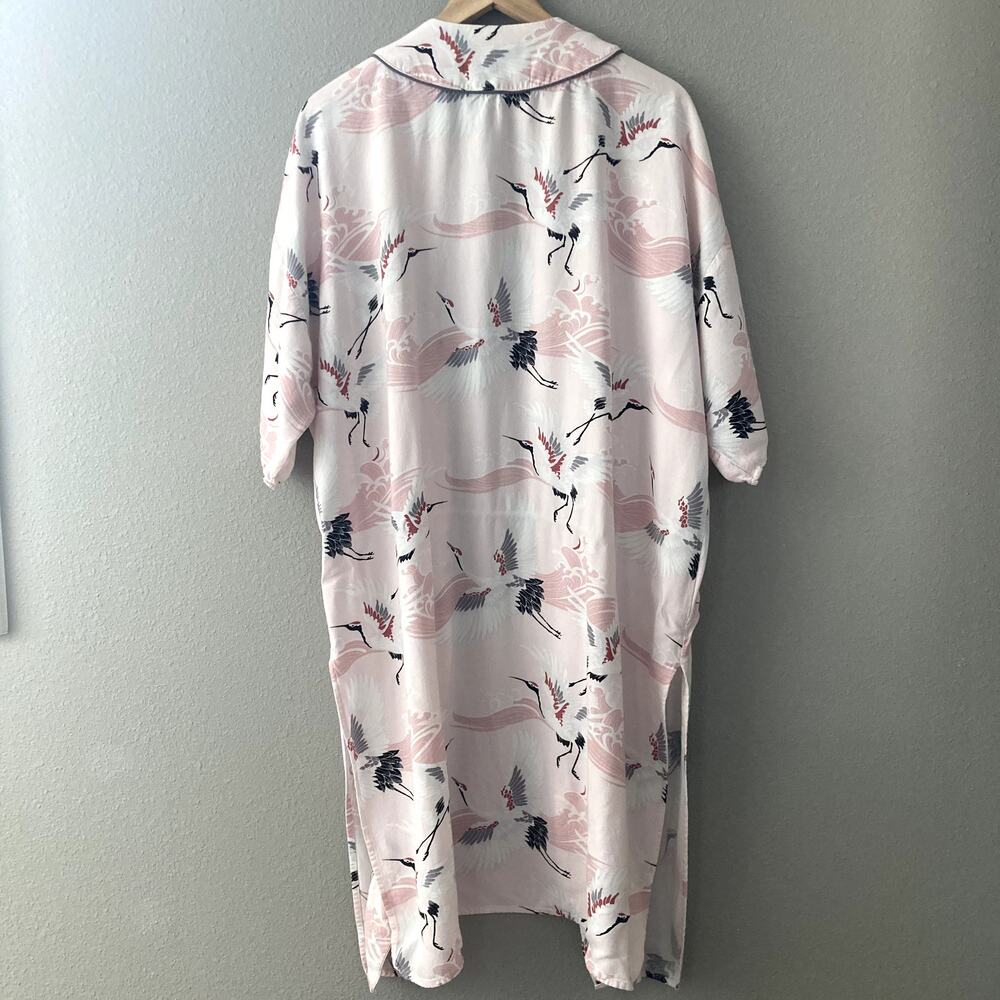 Forever 21 Longline Kimono Robe Coverup - Cranes - Pink White Black - Large - Picture 7 of 7